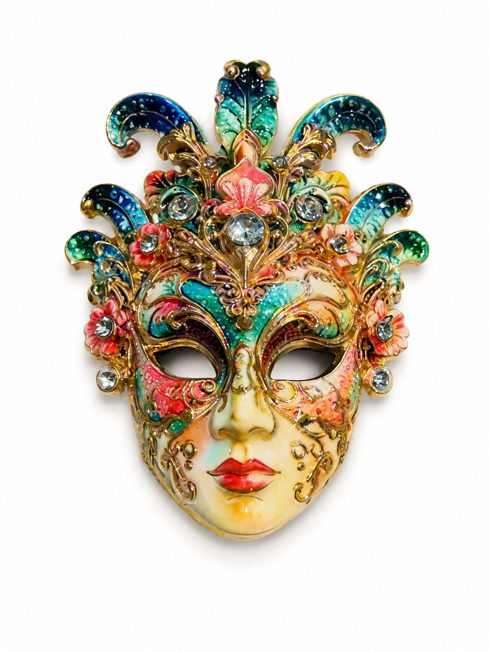 Elegant Multicolor Venetian Mask Brooch